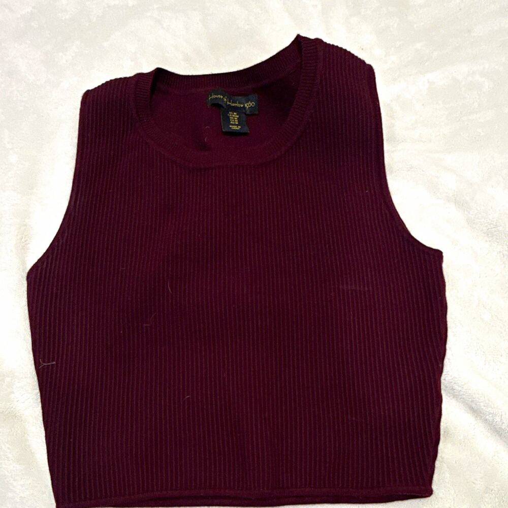 House of Harlow 1960 Burgundy Rib-Knit Round Neck Sleeveless Pullover Sweater M
